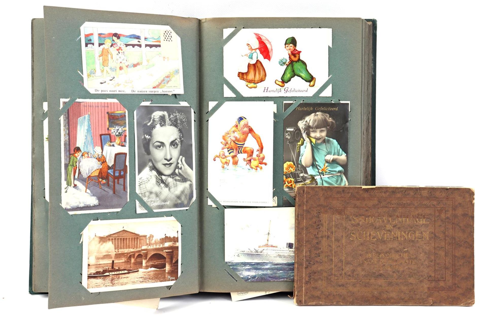 Old postcard album with approx. 370 different postcards
