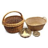 Round wicker basket with handle 53 cm high, 62 cm diameter, oval wicker basket with 2 handles 29 cm