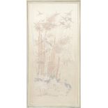 Embroidery on silk of a group of cranes on land and in the air, Japan, 135x66 cm
