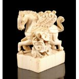 Ivory wax stamp with beautifully carved decoration of a horse with wings, China around 1880, 6.3 cm