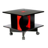 Wooden black with red lacquered book mill on wheels