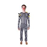 Black and white striped clown costume with black / yellow balls