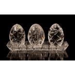 Crystal tableau 23x9 cm with 3 paperweights 10 cm high
