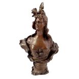Zamak statue after an original by Ant. Nelson, bust of a woman with a bow