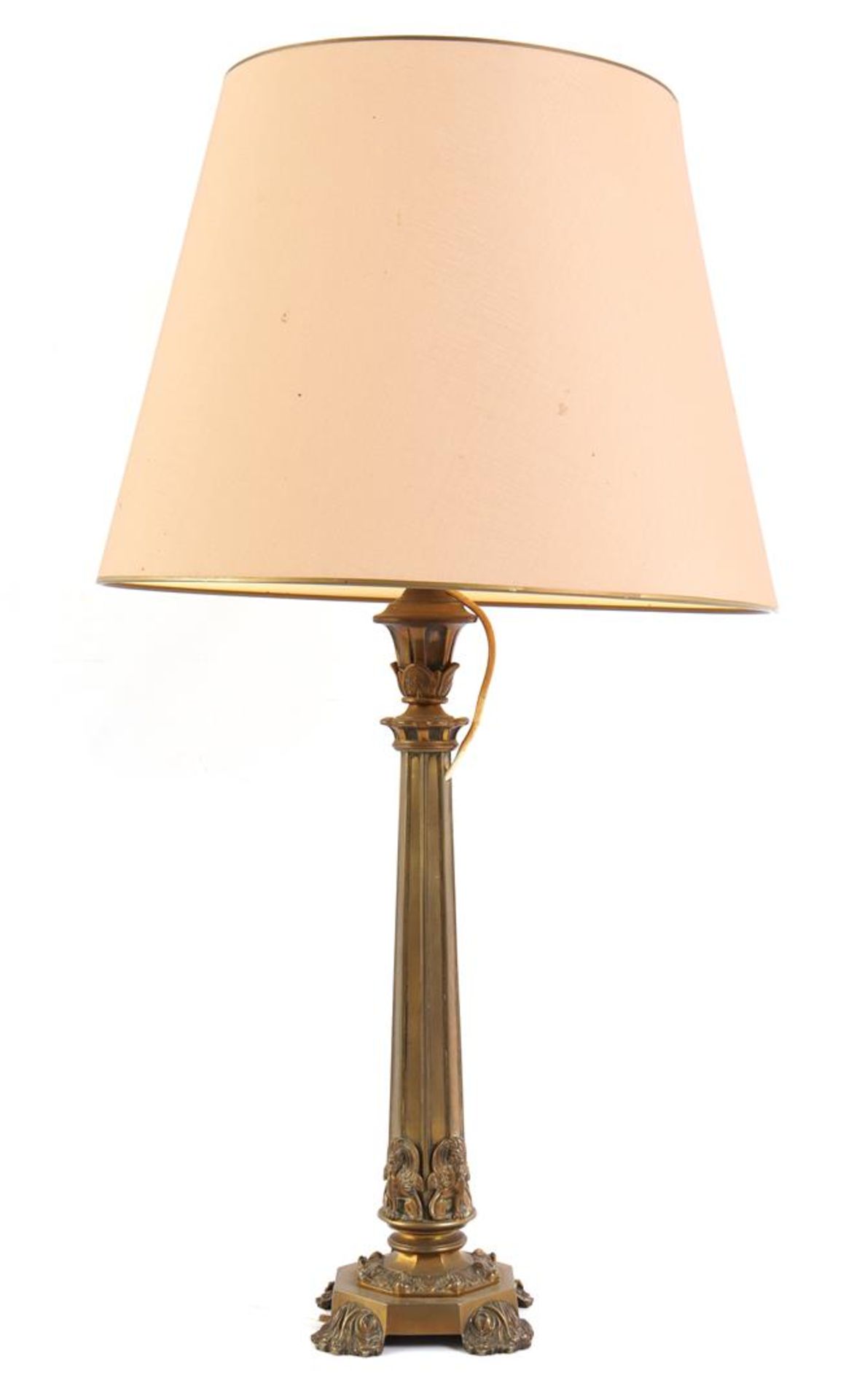Classic brass table table lamp with upholstered shade
