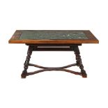 Wooden table with base with cross-leg connection