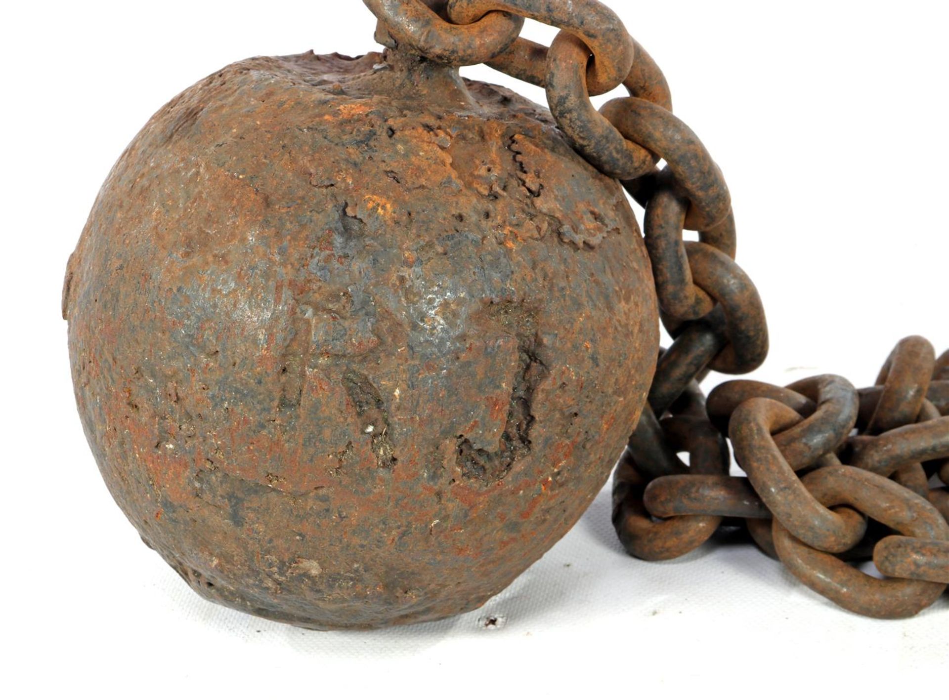 Old iron bullet with chain for prisoners - Image 2 of 2