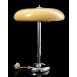 Chrome 2-light table table lamp with brown glass shade