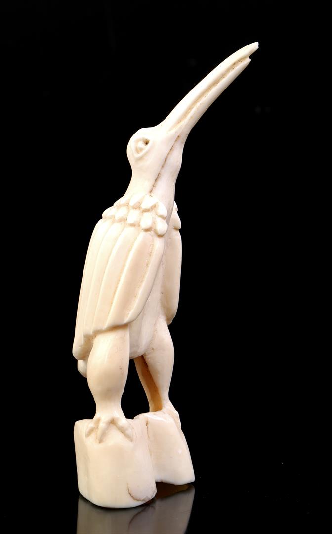 Carved ivory figurine of a bird, Africa around 1930, 15 cm, 92 grams. With certificate