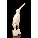 Carved ivory figurine of a bird, Africa around 1930, 15 cm, 92 grams. With certificate