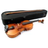 Violin with bow in case marked Rodolfo Fredi