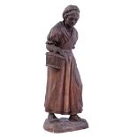 Anonymous, wooden bombarded statue of a woman with basket