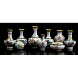 9 various cloisonne vases and lidded trays, the largest 15.5 cm high
