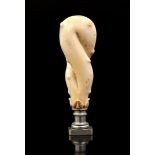 Ivory wax stamp with monogram of the W, Europe ca.1880, 10.5 cm long, 77.0 grams. With certificate