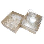 2 boxes with crystal glasses, vases, dishes, coasters and saucers