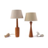 2 oak table table lamps with upholstered shades