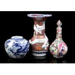 Lot of Chinese porcelain b.u. vase with dragon decoration in relief, pot with dragon decoration and