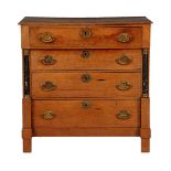 Oak 4-drawer chest of drawers with half-full blackened columns