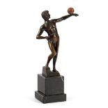 Ernst Beck (1879-1941) Art Deco bronze sculpture of a ballplayer, on a marble base
