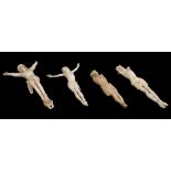 4 incomplete ivory sculptures of the corpus of Christ, Europe approx. 175, largest 15x8 cm, 112 gram