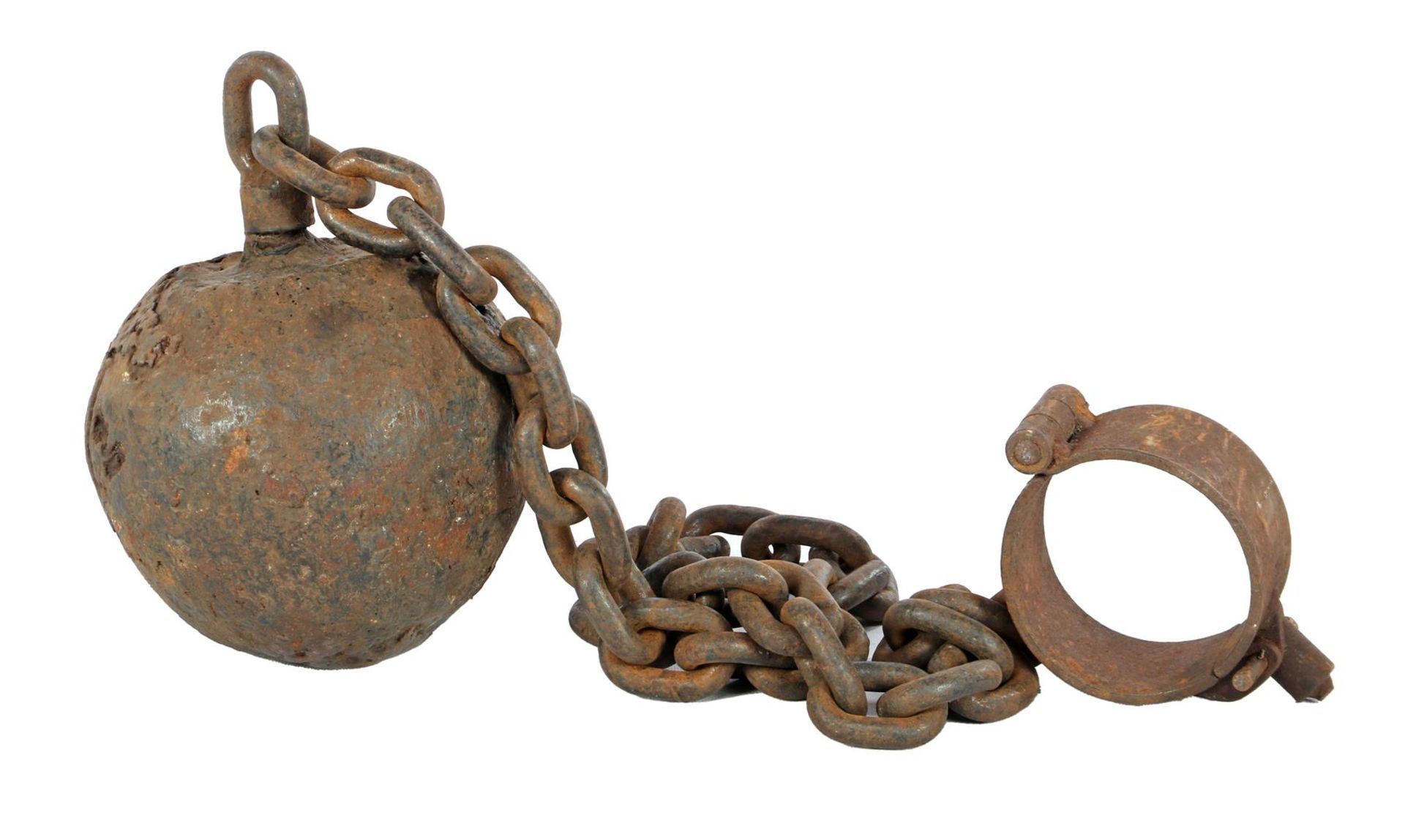 Old iron bullet with chain for prisoners