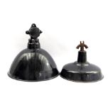 2 black lacquered industrial factory lamps