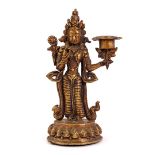 Asian candlestick in the shape of a standing goddess, 19 cm high