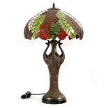 Bronze tiffany style table table lamp with 4 peacocks