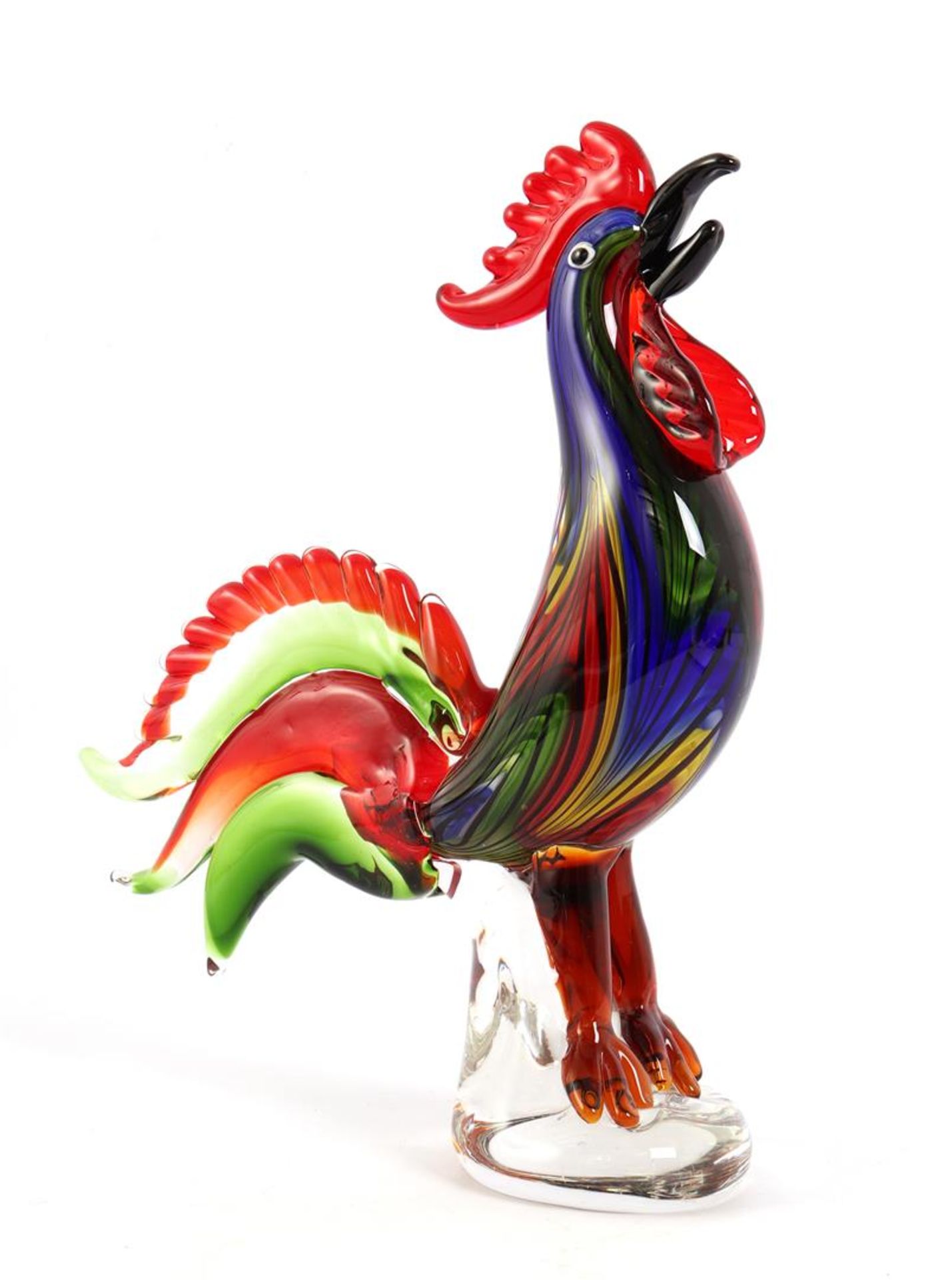 Colored glass rooster 35 cm high