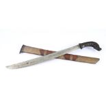 Indonesian klewang in wooden handle and wooden scabbard with carved copper decorated 62 cm long