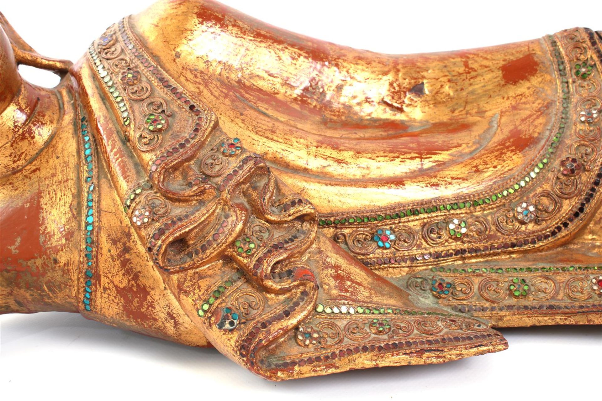 Wooden reclining Buddha covered with glass, Burma approx. 1925, 21 cm high, 90 cm long - Image 3 of 3