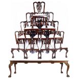 Teak Chippendale style dining area consisting of table