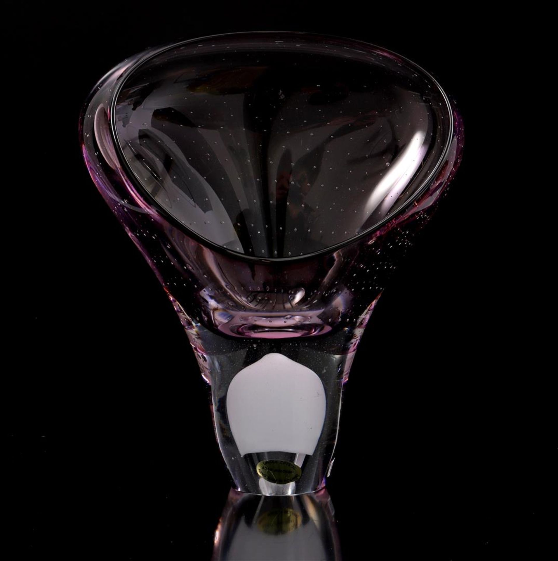 Jablonski purple glass object with bubble motif, dated 1998, 33.5 cm high, 28 cm wide, 12 cm deep