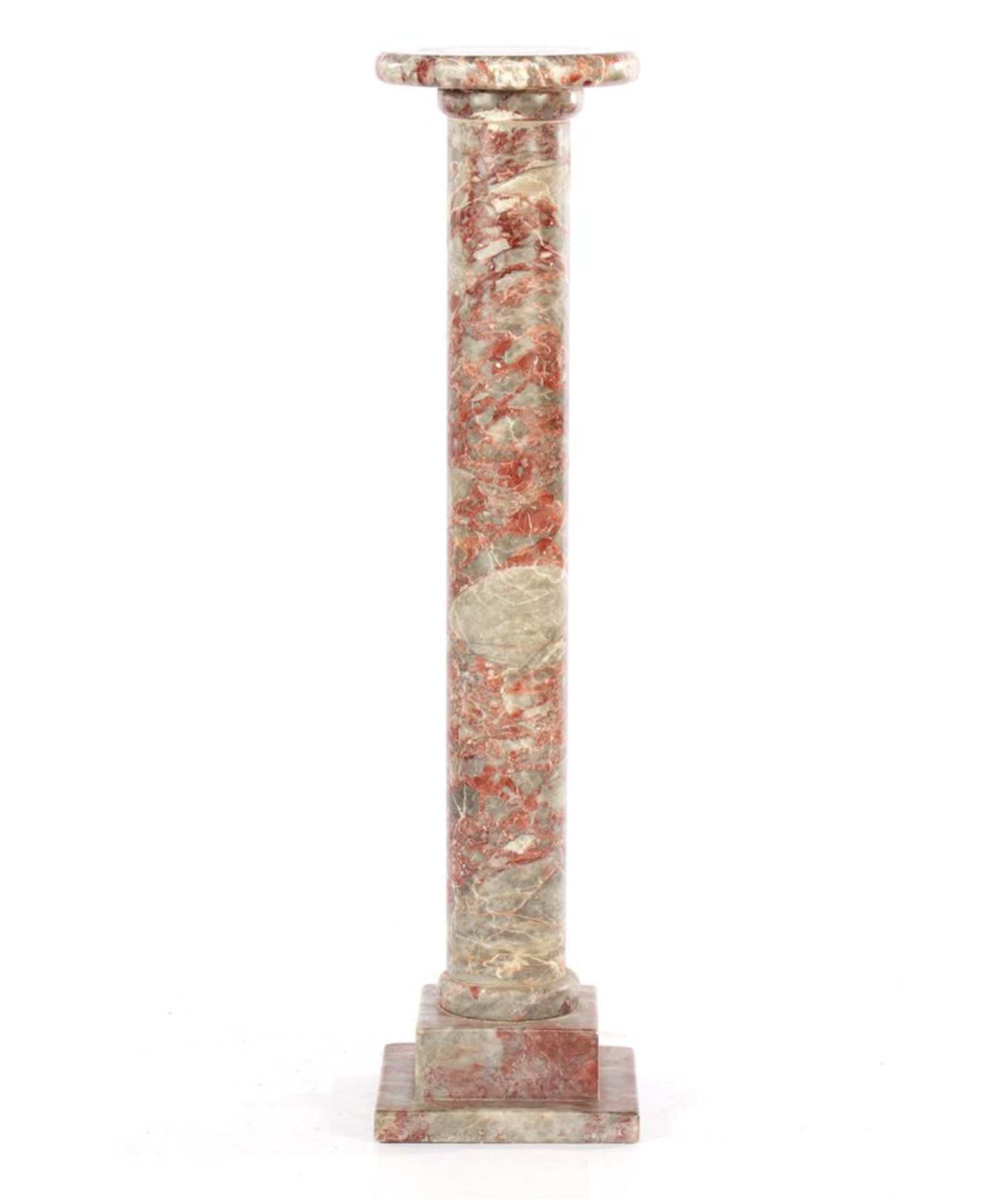 Red and gray-colored marble pedestal