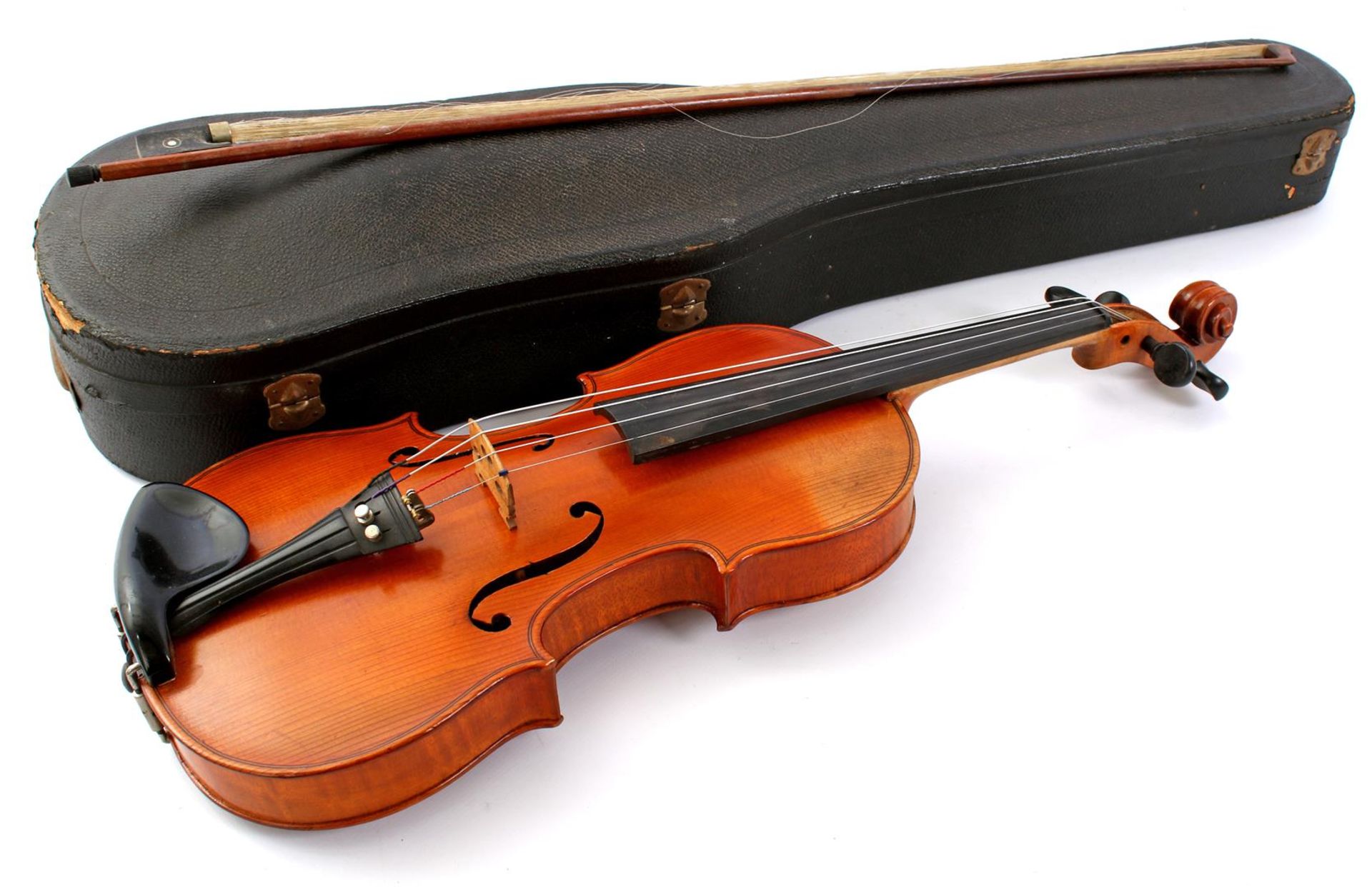 Violin with bow in case, marked Georg Rauer