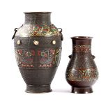 2 oriental cloisonne vases, 31 and 21 cm high