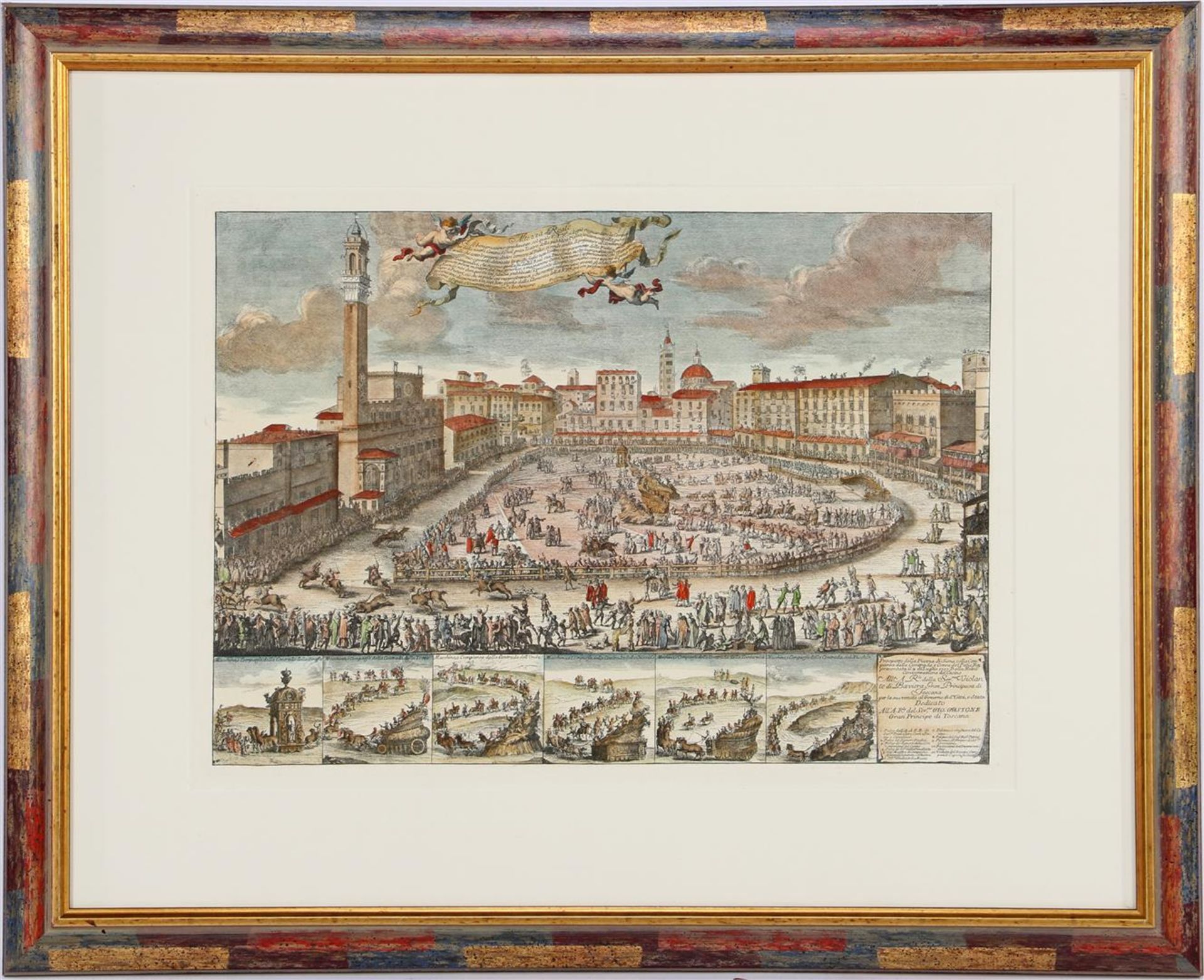 Color lithograph, view of Siena