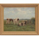 Frederik Engel, Landscape with 3 cows at a fence