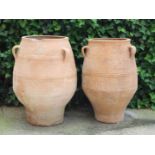 2 Greek Hydria olive pots with 3 handles