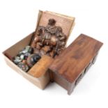 Oak box with stitching and box with Asian