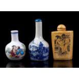 2 Asian porcelain odeur flasks and bone odeur flask