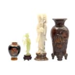 Chinese jade, stone figurine, vase and cloisonne vase
