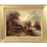Unclearly signed, Winter landscape with figures\
