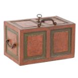 19th century green and pink lacquered money chest