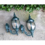 2 green lacquered aluminum outdoor lanterns