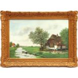 Unclearly signed, Dutch landscape with farm