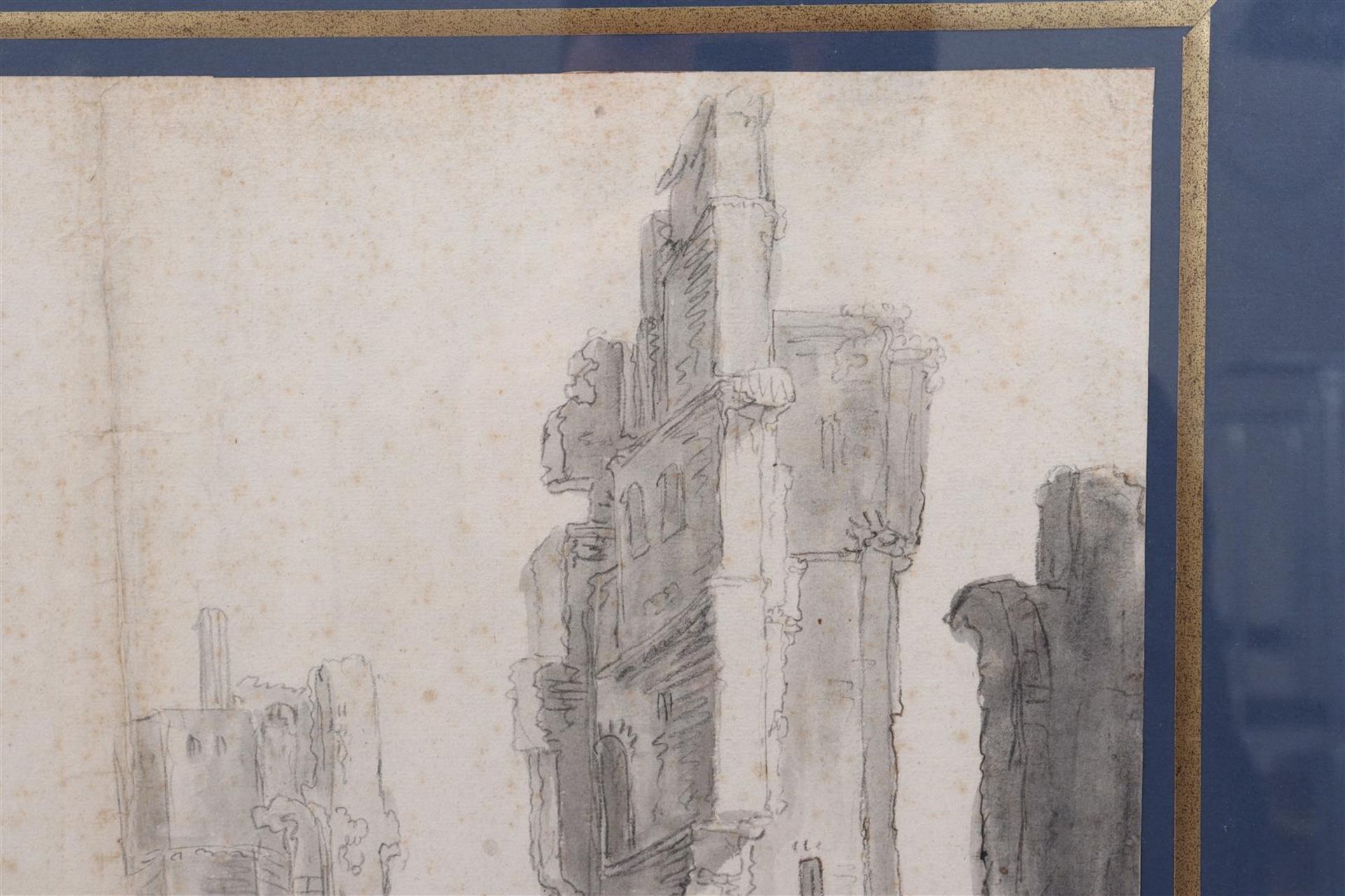 Anonymous, study drawing of a dilapidated castle - Image 4 of 6