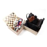 Box with onyx chess set etc