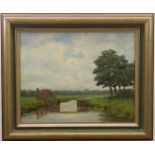 Signed C C van den Bosch, Landscape with cows and river