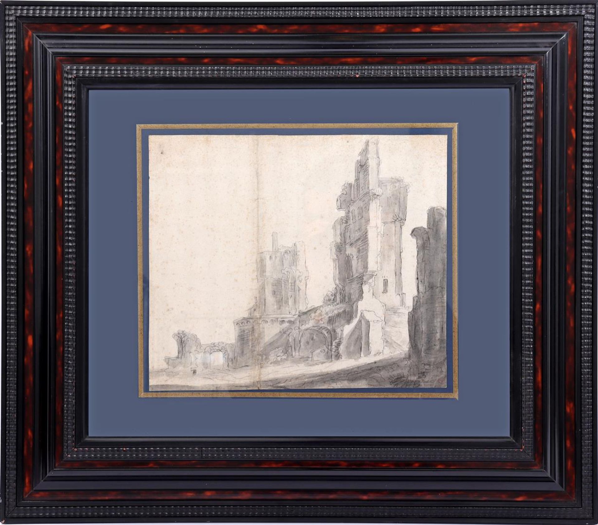 Anonymous, study drawing of a dilapidated castle